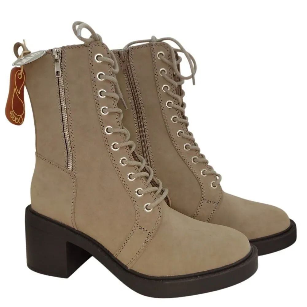 MIA Women's Beige Lace-Up Chunk Heel Boots - Size 8 NWT